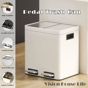Vision 20L/28L Stainless Steel Classified Trash Can Wet Separation Garbage Bin Household Large Capacity Pedal Garbage Can Office Dry-Wet Sorting Bin
