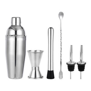 YEZI 6PCS Stainless Steel Cocktail Shaker Set Bartender Kit with Spoon Muddler Travel Home Bar Tools for Bartending