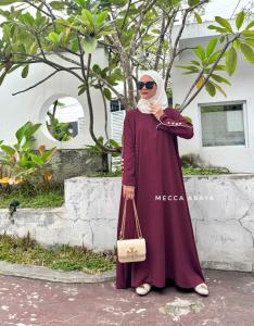 Mecca Abaya Bahan Crinckle Premium Gamis Plain Wanita Dewasa Batwing Tangan Inara Busui Friendly
