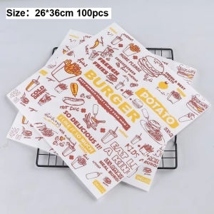 100pcs Eco-Friendly Waterproof Greaseproof Food Wrapping Paper Burger Sandwich Fries Baking Liner For Picnic