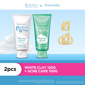 SENKA  Perfect Whip Acne Care Cleansing Foam 100g +  White Clay 120g - Skin Care [For All Skin Types With Double Hyaluronic Acid For Clarifying Deep Moisturizing Deep Cleansing Hydrating Skin]