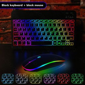 Slim RGB Backlit Bluetooth Keyboard & Mouse Combo Rechargeable Silent for iPad/Tablet/Laptop 10" - New