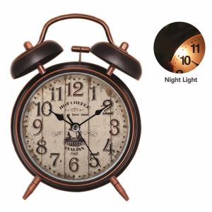 DIVATEN BlackGold Retro Alarm Clock Silent Movement 4 Inch Desktop Clock Classic with Night Light Ringing Alarm Clock For Home