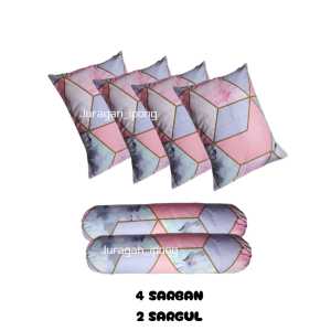 1set sarban sargul isi 6 pcs 4 sarung bantal 2 sarung guling murah adem lembut motif karakter polos
