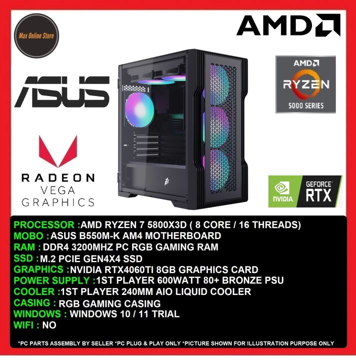Gaming PC Desktop AMD Ryzen 7 5800X3D/16GB/32GB/512GB SSD/1TB SSD