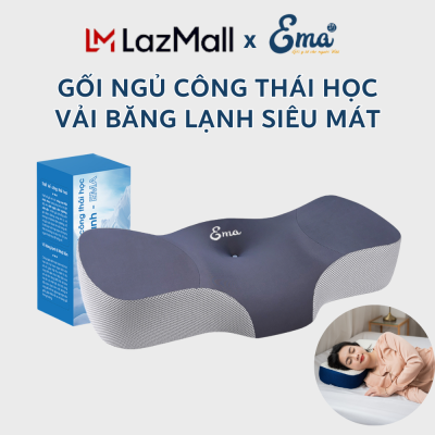 Gối Công Thái Học Băng Lạnh Ema - Gối Cao Su Non Chống Đau Cổ Vai Gáy , Chống Ngáy - Thiết Kế Cho Tư Thế Nằm Ngửa Và Nằm Nghiêng Vải Băng Lạnh