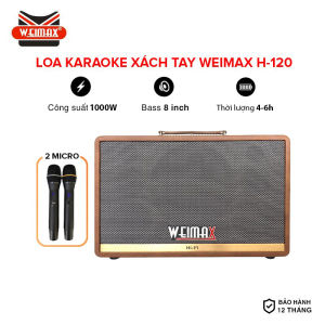 Loa Karaoke xách tay WEIMAX H-120 | Công suất 1000W Bluetooth 5.0 Bass 20cm Pin 6h Thiết kế 7 đường tiếng chống hú và chống nhiễu kèm 2 micro không dây chính Hãng - Bảo hành 12 tháng