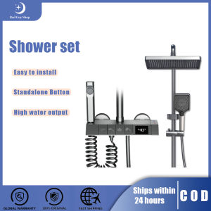 Temperature Control Display Shower Sets 4 In 1 Square Brass Body Bathroom Shower System with Rain Shower Head & High Pressure Sprayer