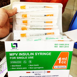 Bơm Kim tiểu đường tiêm insulin hàng MPV 1ml 100UI (hộp 100 cây) - hãng MPV