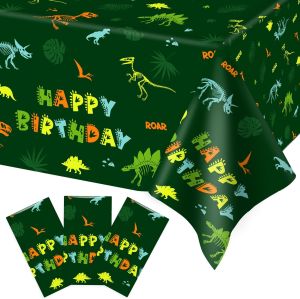 3 Pieces Dinosaur Tablecloth for Birthday Party Decorations Dino Fossil Dinosaurios Table Cloths Rectangular 54 x 108 Inch for Kids
