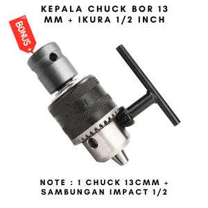 Kepala Mesin Bor 13mm x 3/8" Drat Key Set Drill Chuck Set Sambungan Impact 1/2 Inch