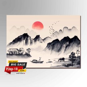 Hiasan Dinding Pajangan Dekorasi Lukisan Pemandangan Gunung Danau Jepang