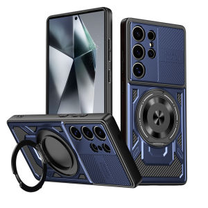 Carbon Fiber Spliced Armor Magnetic Stand Phone Case for Samsung S24 S25 Ultra Edge S23 Plus FE S22 A56 A55 A36 A35 A05 A05S Cap