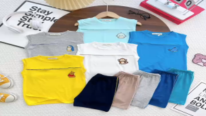 KIM105 Bộ sát nách phối viền thêu hình thú (10-26kg) Minky Mom thun lạnh siêu mát cho bé