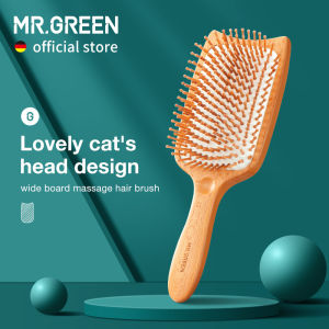 MR.GREEN Hair Brush Wide Board Massage Natural Beech Cats Head Design Comb Gasbag Hairbrush For Dry Wet Hair Detangler Women