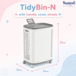 HappyCell TidyBin 70L Laundry Basket With Lid Wheels Handle Side Baskets Clothes Hamper Home