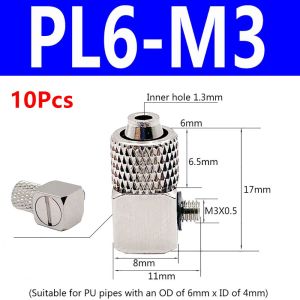 AODDO 10Pcs Chủ đề nam Khớp nối xoắn nhanh Micro 3mm 4mm 6mm đường kính ngoài M3 M4 M5 M6. Đầu nối ống khí nén Bền bỉ Vít xuyên qua Đầu nối ống khí