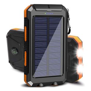 Top Solar Power Bank Waterproof 50000mAh with LED Light Solar Charger 2 USB Powerbank Ports Drop-proof and Durable Mobile Fast Charging with Build In Charging Cable 太阳能充电宝 移动电源