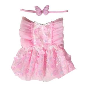 Newborns Pink Butterfly Headband with Matching Tulle Romper Girls Photography Outfit for 0-6 Months Baby Photoshoots