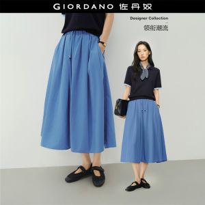 Giordano Women Beaded drawstring elastic waist midi skirt Free Shipping 18466318