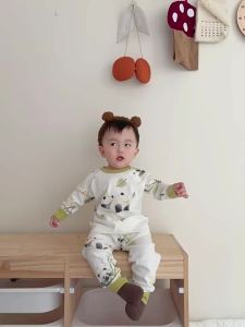 a Childrens-style home clothes infant pure cotton pajamas autumn clothes and pants set long-sleeved two-piece underwear baby autumn outfit
