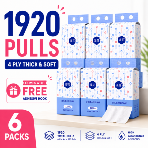 Kitchen Towel Tissue 6 x 320 Sheet Bundle Pack with Hangar Hook - 4 Ply Soft Texture & High Absorbent Tissue