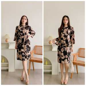 Dress Grace Flow-82  Realpic Bahan Katun Rayon Motif Import Premium Ready Size L-XL