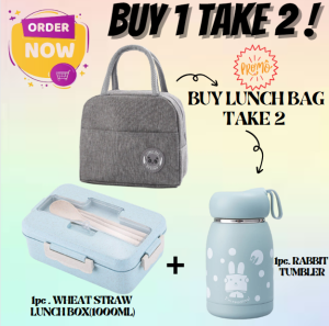 UPSTYLE LEGIT BUY 1 PROMO SALE Lunch bag with Take 1pc Rabbit Tumbler AND 1pc Bento Box Kids Student Food Container Wheat Straw1000ml