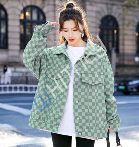 ⭐️เสื้อยีนส์ ลายตาราง เสื้อแจ๊คเก็ตยีนส์ เนื้อผ้ายีนส์💯  เสื้อคลุมสไตล์เกาหลี งานสวย (9169)