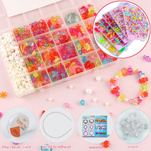 Colorful Jewelry Making Kit Box Crystal Beads for DIY Handmade Kids Girl Toys Bracelet Necklace Hair Ring Craft Set Gift