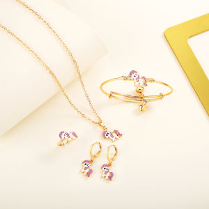 Y044 Set Perhiasan Anak Unicorn Set Gelang Anak Perempuan Unicorn Set Anting Lapis Emas Kalung Anak Satu Set