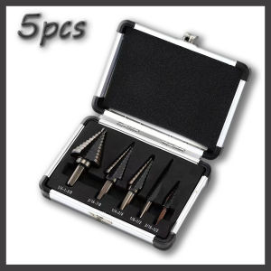 เซ็ต5ชิ้น ดอกสว่านเจาะขยายรู ดอกสว่านทรงเจดีย์  ชุบไทเทเนียม พร้อมกล่องอลูมิเนียม ดอกเจดีย์ ดอกเจาะรูไม้ ดอกสว่าน เคลือบไทเทเนี่ยม