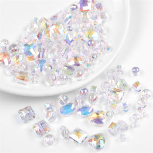 5/10/20/30/50pcs High Quality Mixed Shape Round Squre Heart Crystal AB Color Faceted Crystal Glass Loose Beads for Earring Necklace Bracelet DIY Jewelry Making Accessories