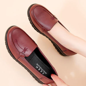 Free Shipping Spring And Autumn Genuine Leather Mom Shoes Soft-Soled And Comfortable Flats Middle-Aged And Elderly WomenS Leather Shoes Flat-Soled Non-Slip For Grandmothers