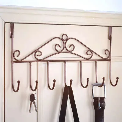 U HOME Nail Free Hat Clothes Coat Towel Bag Metal Door Hanger Bathroom Bedroom 7 Hooks Rack