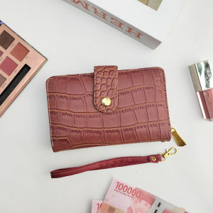 Dompet lipat mini motif croco kulit sintetis dompet kartu wanita simple