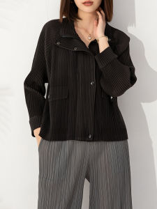 Womens Casual Loose plus Size Zipper Thick Pleated Brushed Short Jacket #20230463