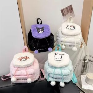 Kawaii Sanrio Anime Cartoon Hello Kitty Kuromi Melody Cute Plush Backpack Pochacco Student Handbag Girl Gift