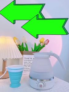 600ml Travel Electric Kettle Portable Travel Foldable Electric Kettle Home Collapsible 5 Different Temperature Silicone Water Boiler and Tea Pot for Camping (Blue)