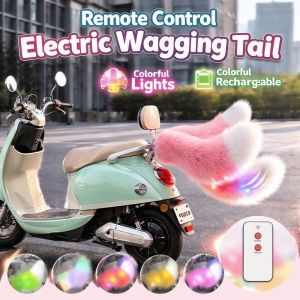 MODERNLUX Fluffy Remote Control Electric Bicycle Tail Rechargeable Colorful Lights Motorcycle Tail Ornament Creativity Self-adhesive Car Wagging Moving Tail All Vehicles