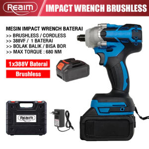 REAIM Impact Wrench Cordless 388V 1000NM Brushless Bor Impact Baterai Mesin Impact Buka Baut Cordless Electric Wrench Rechargeable Torsi Besar Mesin Bor
