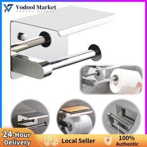 【Vodool】 Stainless Steel Toilet Paper Holder with Phone Holder Roll Paper Dispenser Punch-Free Floating Paper Shelf Bathroom Accessories