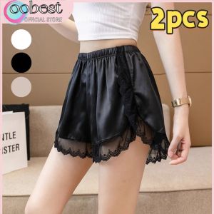 oobest【จัดส่ง 2-3 วัน】กางเกง2ชิ้นผ้าไอซ์ซิลค์สำหรับผู้หญิงกางเกงเซฟตี้ทรงหลวมสีขาวบางแฟชั่นฤดูร้อน