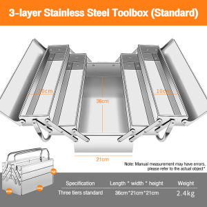 3-layers Stainless Steel Tool Box,Multi-layer Folding Box Car Storage Large Folding Suitcase