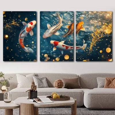 3 Pcs Wall Decor Auspicious Koi Fish Art Home Decor Living Room Bedroom Art Display