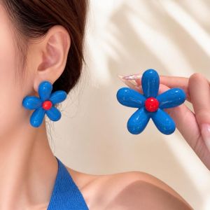OURTOUR Bóng loáng Bông tai hình hoa Nhẹ Quá khổ Bông tai hoa bằng nhựa resin Thời thượng Tinh tế Bông tai bất đối xứng Phụ nữ Cô gái