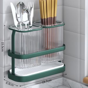 Wall-mounted Luxury Double Cutlery Tableware Holder Draining Cutlery Storage Box Rak Penyimpanan Kutleri 双筒餐具架