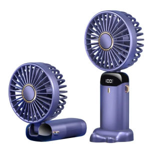 USB HandheldFan Foldable Portable Neck Hanging Fans 5 Speed Rechargeable Fan with Phone Stand and Display Screen