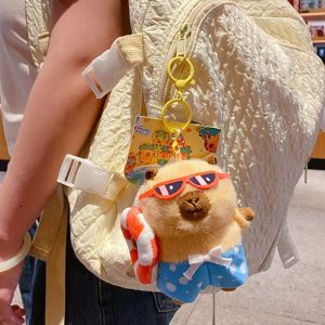CHANBAEK Island Style Plush Capybara Keychain Cartoon Cute Car Keyring Soft Ornaments Capybara Dolls Pendant Bag Decor