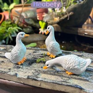 Heabety 3 cái dễ thương màu trắng vịt thủy canh hoa sen Nồi Retro nhựa Tượng điêu khắc ngoài trời cho nhà văn phòng bàn vườn bàn trang trí nội thất trang trí